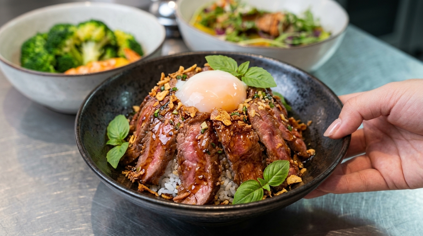 Japanisches Volcano Beef Donburi (Gyu-don)