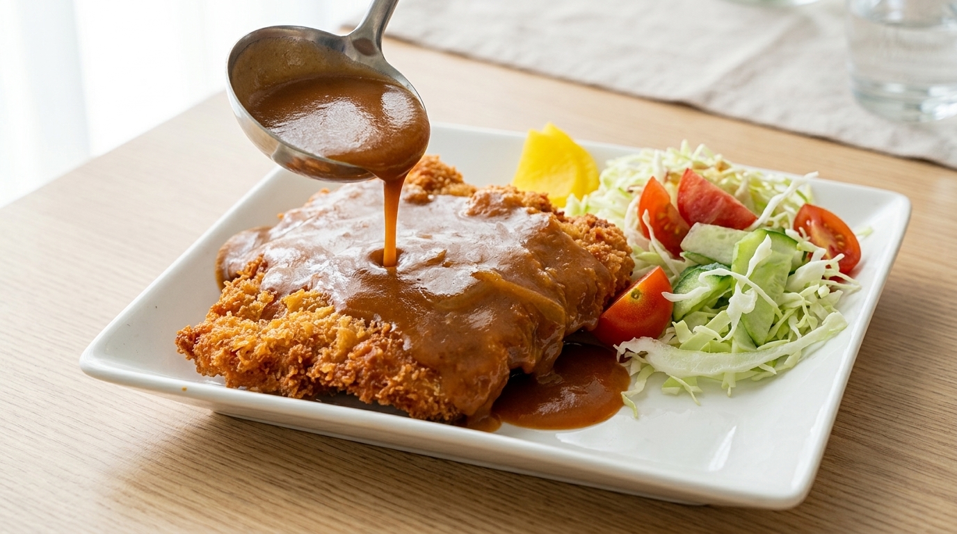 Klassisches hausgemachtes Tonkatsu (Japanisches Schweineschnitzel)