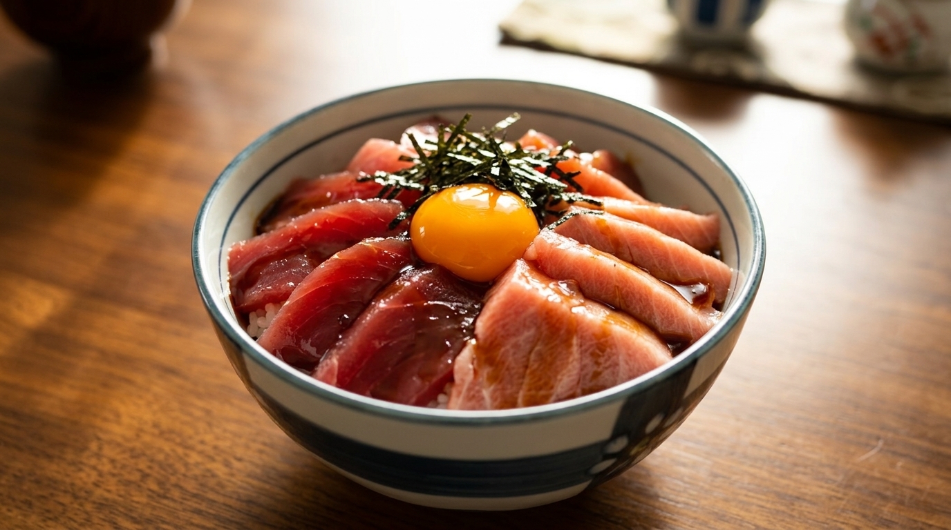 Premium Tekkadon: Japanische Thunfisch-Bowl mit Eigelb
