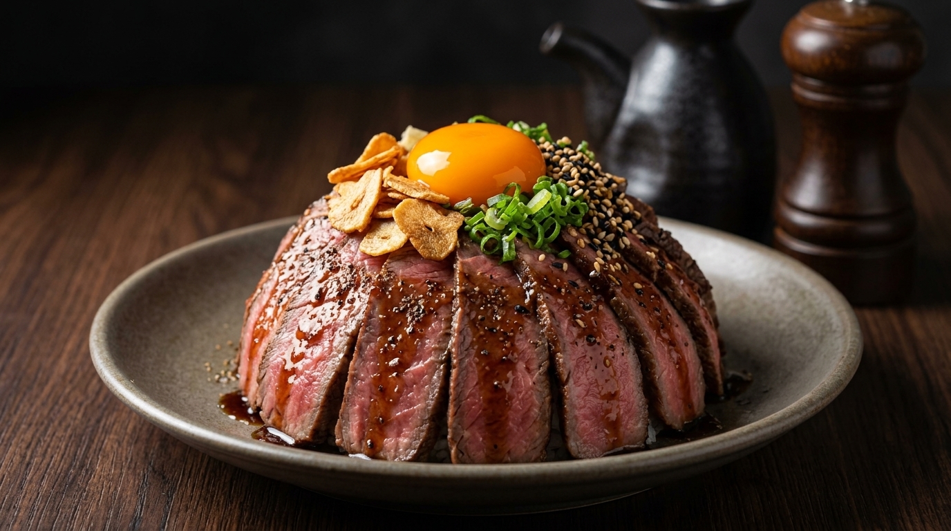 Japanische Volcanic Beef Rice Bowl (Gyu-Don)