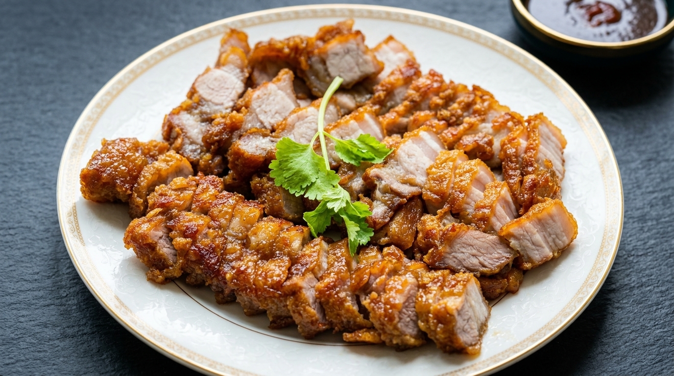 Knusprig frittierter Schweinebauch mit Knoblauch (Thịt Ba Chỉ Chiên Tỏi)