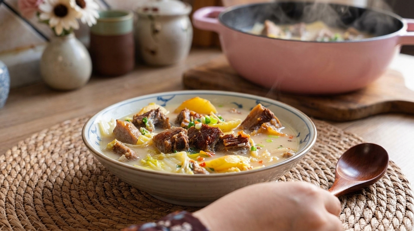 Authentischer Lijiang Feuertopf mit gepökelten Schweinerippchen (La Paigu)