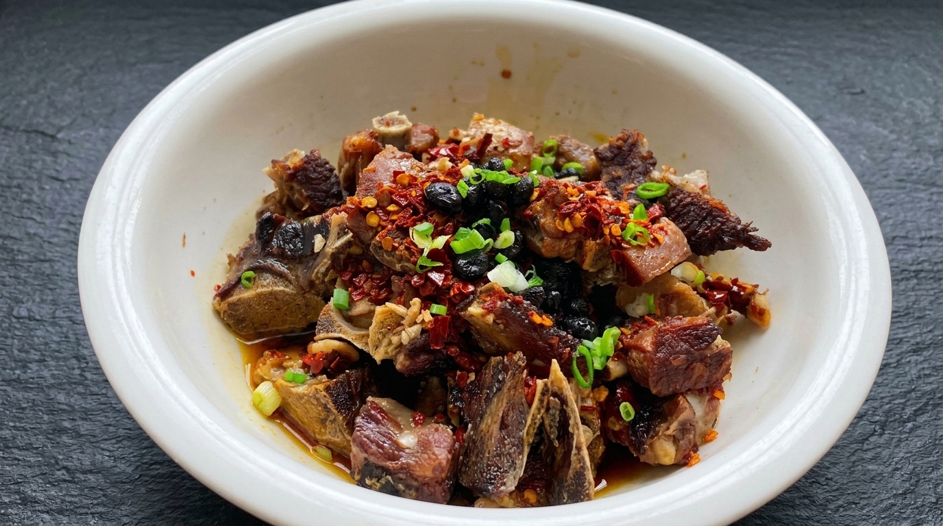 Gedämpfte gepökelte Schweinerippchen mit fermentierten schwarzen Bohnen und Chili