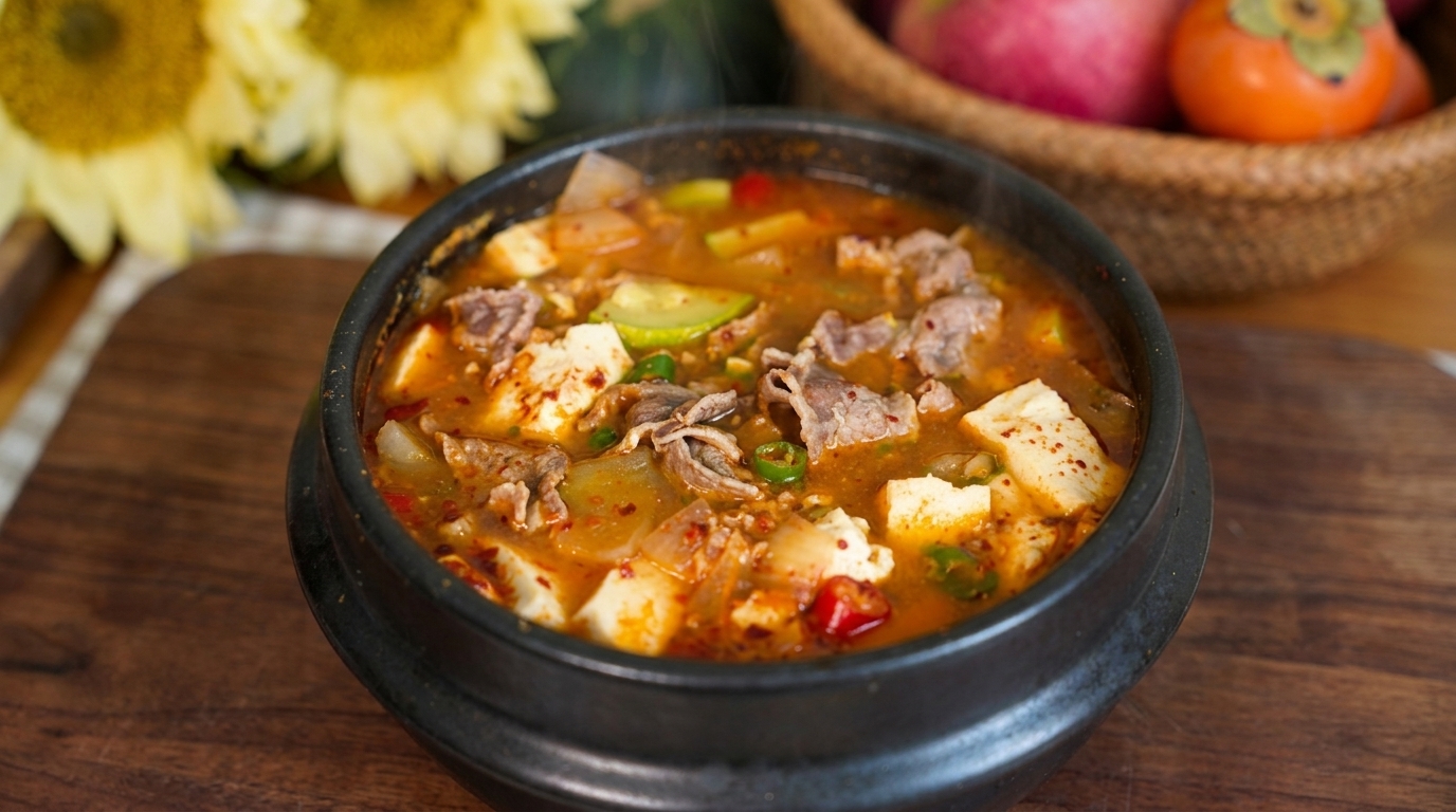 Authentischer Doenjang-jjigae (Koreanischer Eintopf mit Sojabohnenpaste)