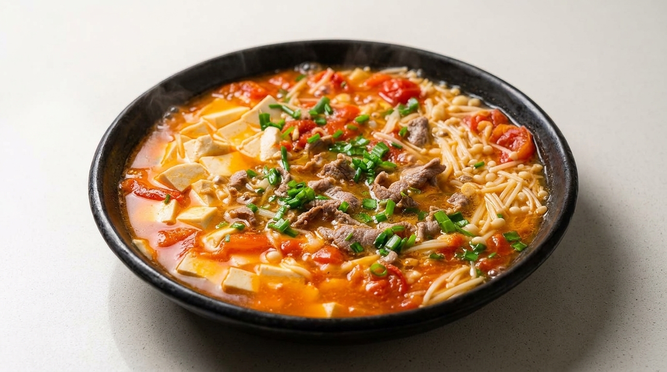 Klassische Tomaten-Tofu-Rindfleisch-Suppe