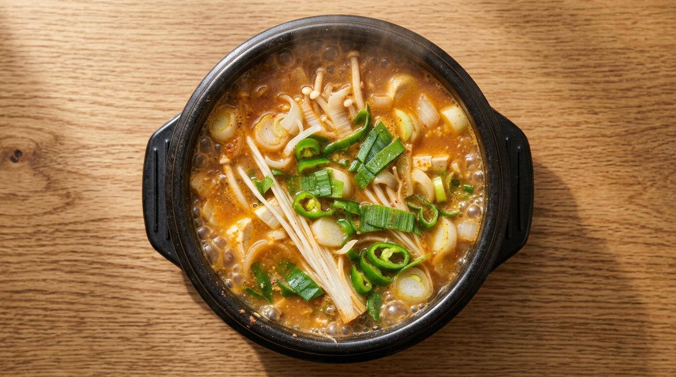 Authentischer koreanischer Sojabohnenpasten-Eintopf (Doenjang Jjigae)