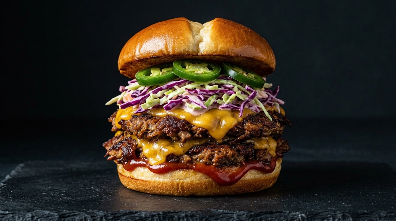 Geräucherter Pulled Pork Smash Burger mit Krautsalat