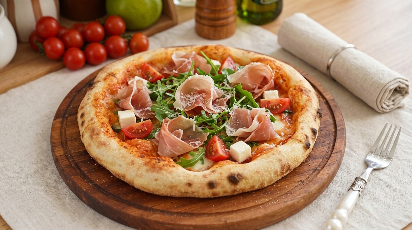 Gourmet-Pizza mit Parmaschinken und Rucola