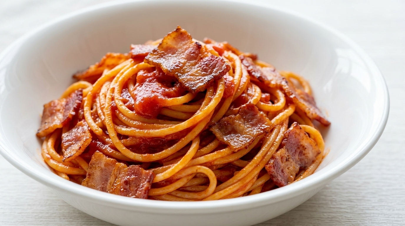 One-Pan Spaghetti mit Tomaten und Bacon