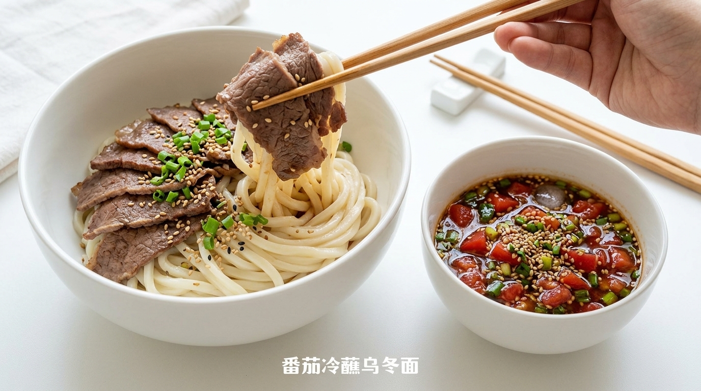 Erfrischende kalte Udon-Nudeln mit Tomaten-Ponzu-Sauce