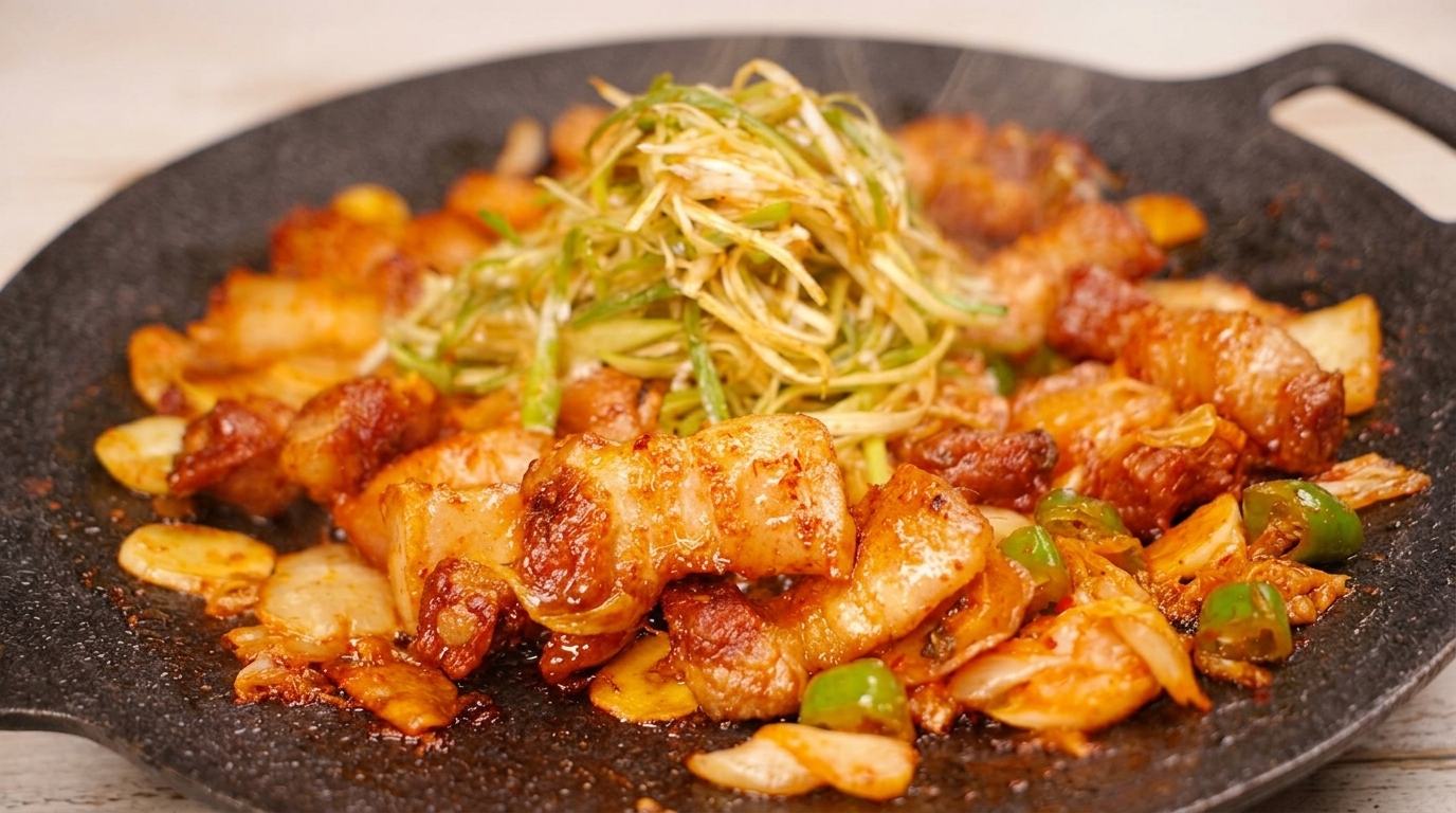 Knuspriger Kimchi-Schweinebauch (Samgyeopsal-bokkeum)