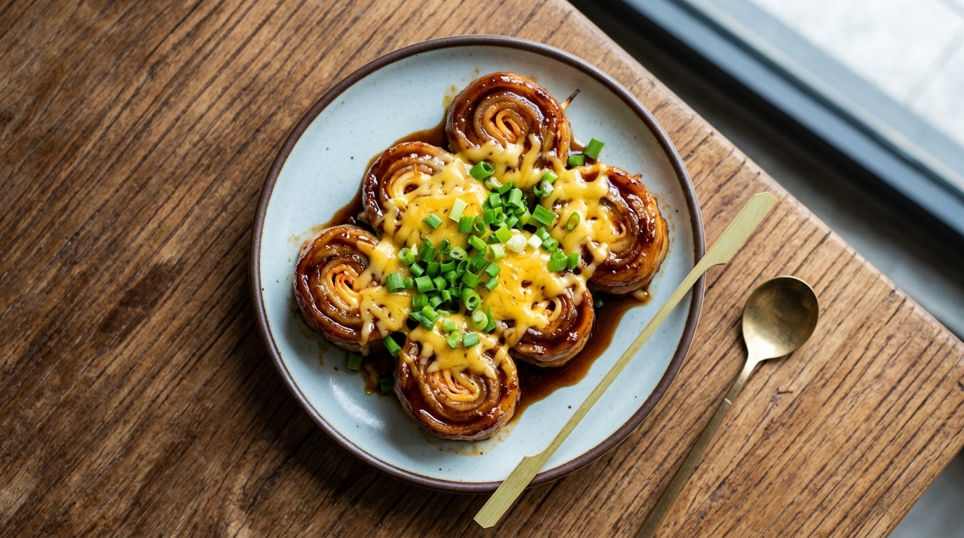 Koreanische Kimchi-Schweinebauch-Röllchen mit Käse