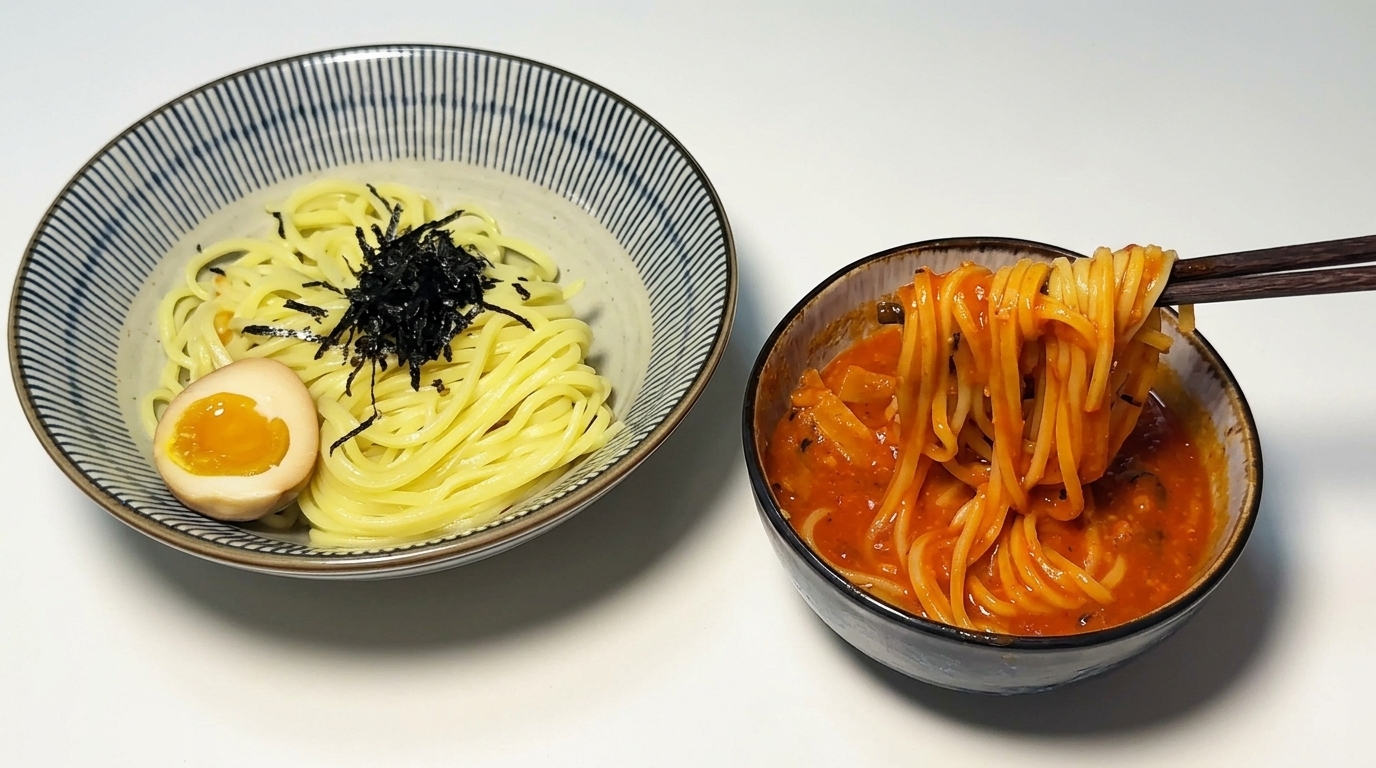 Japanische Tsukemen: Dip-Nudeln in Tomaten-Garnelen-Sauce