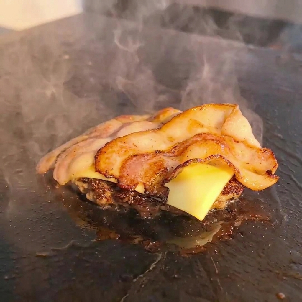 Zwei geröstete Burgerbrötchen-Hälften liegen bereit und werden mit Honig-Senf und Mayonnaise bestrichen.