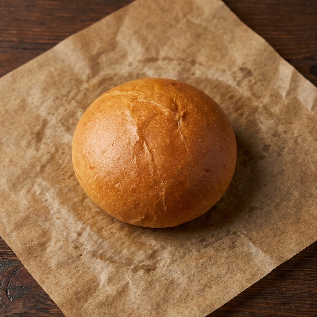 Ein unteres Brötchen mit Salatblatt, Tomatenscheibe und Gewürzgurken.