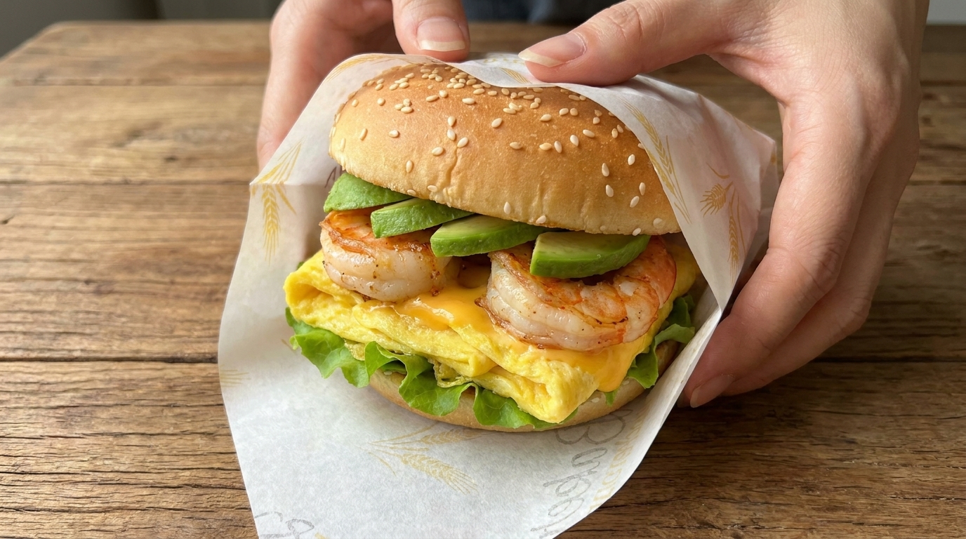 Gourmet Garnelen-Avocado-Ei-Frühstücksburger