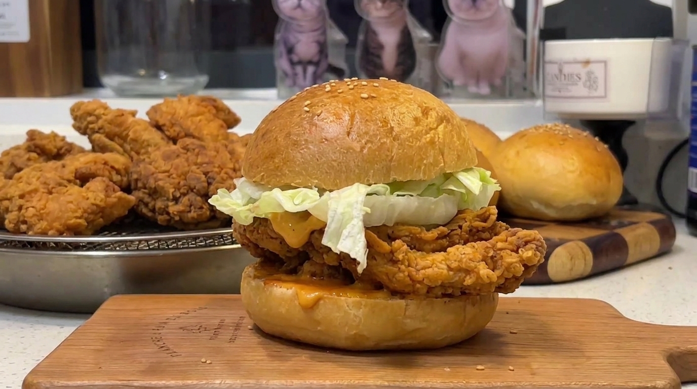 Hausgemachter knuspriger scharfer Hähnchen-Burger