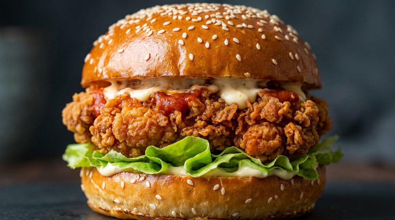 Hausgemachte knusprige Hähnchen-Rindfleisch-Burger