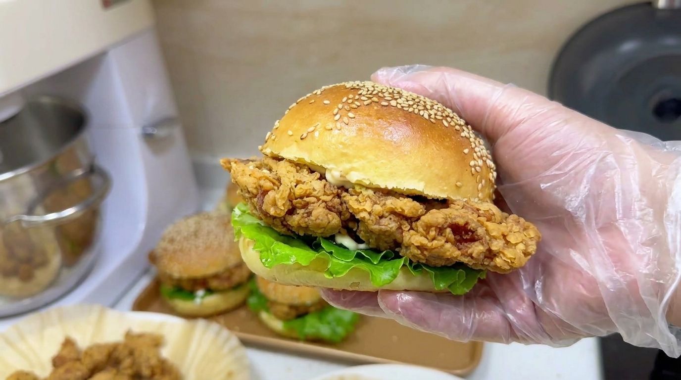 Hausgemachter würziger Hähnchen-Burger und Popcorn-Chicken