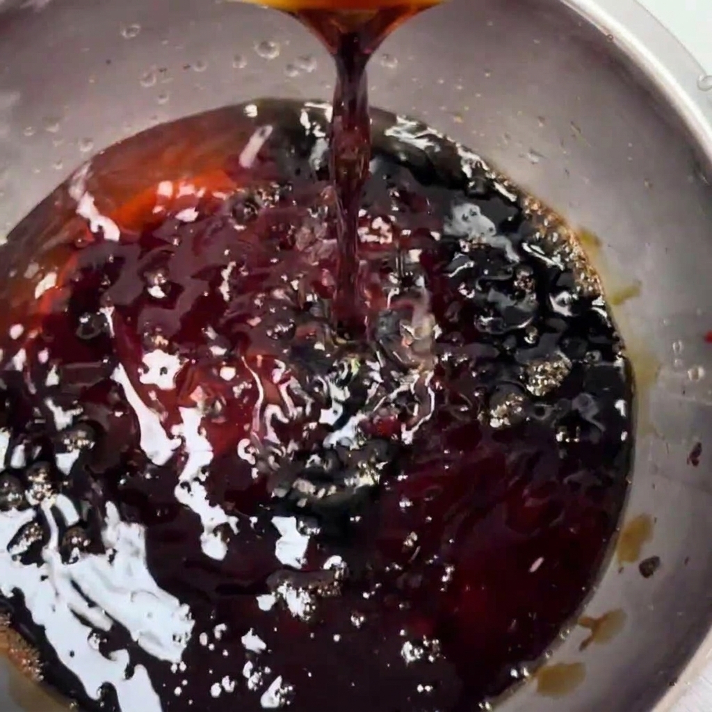 Ketchup wird in die Rührschüssel gegeben.