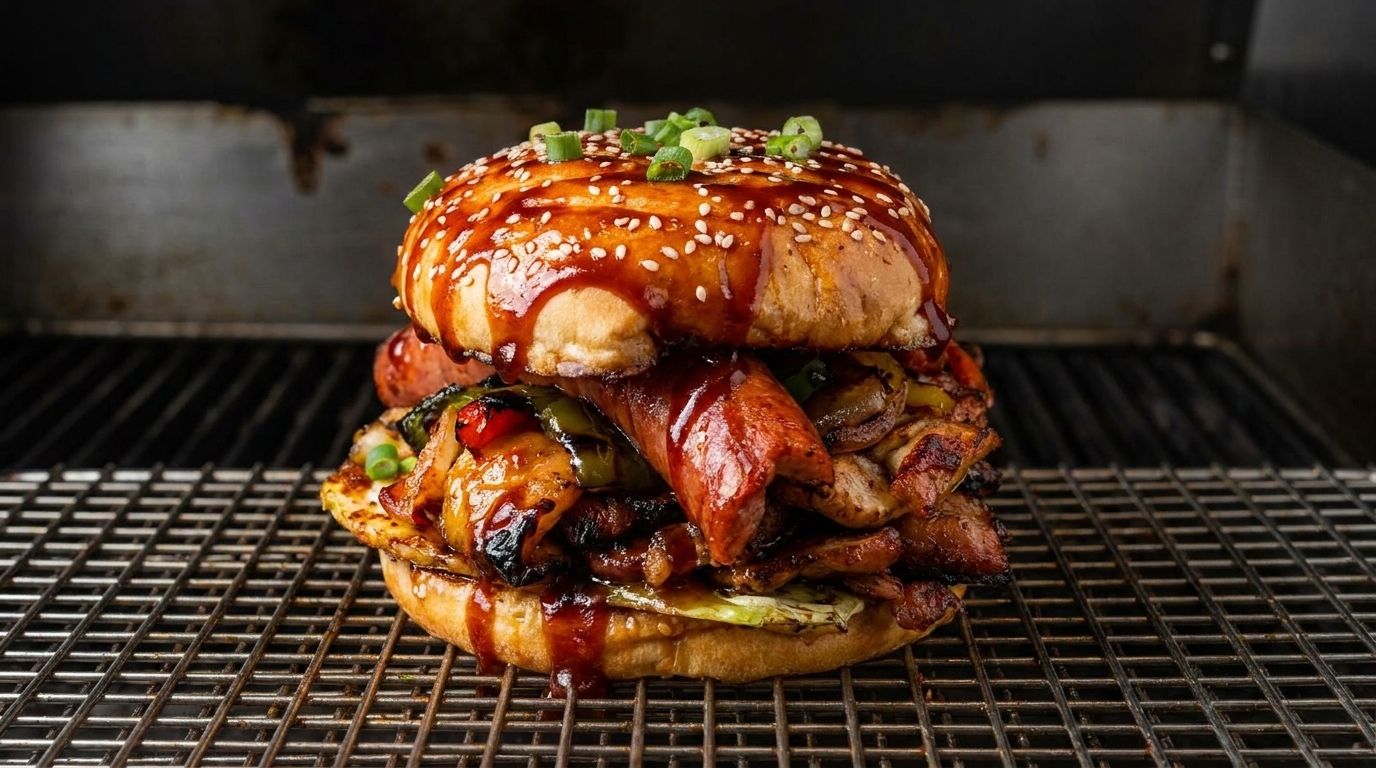 Gestapelter BBQ-Spieß-Burger