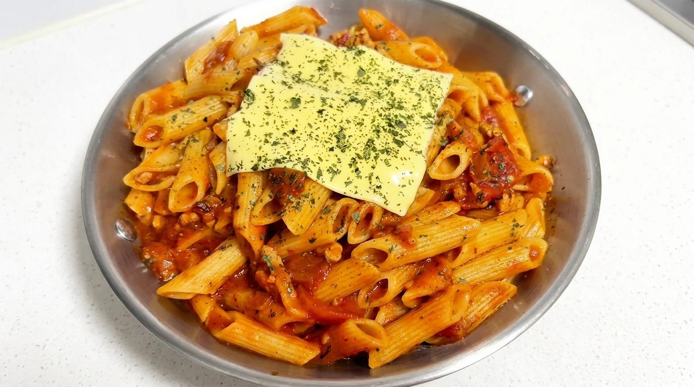 Klassische Makkaroni mit Tomaten-Hackfleisch-Sauce und Käse