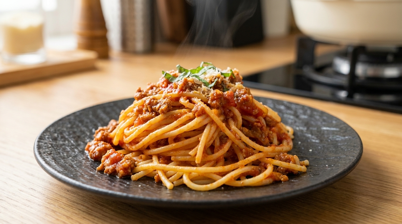 Klassische Spaghetti Bolognese mit Tomaten-Hackfleisch-Sauce