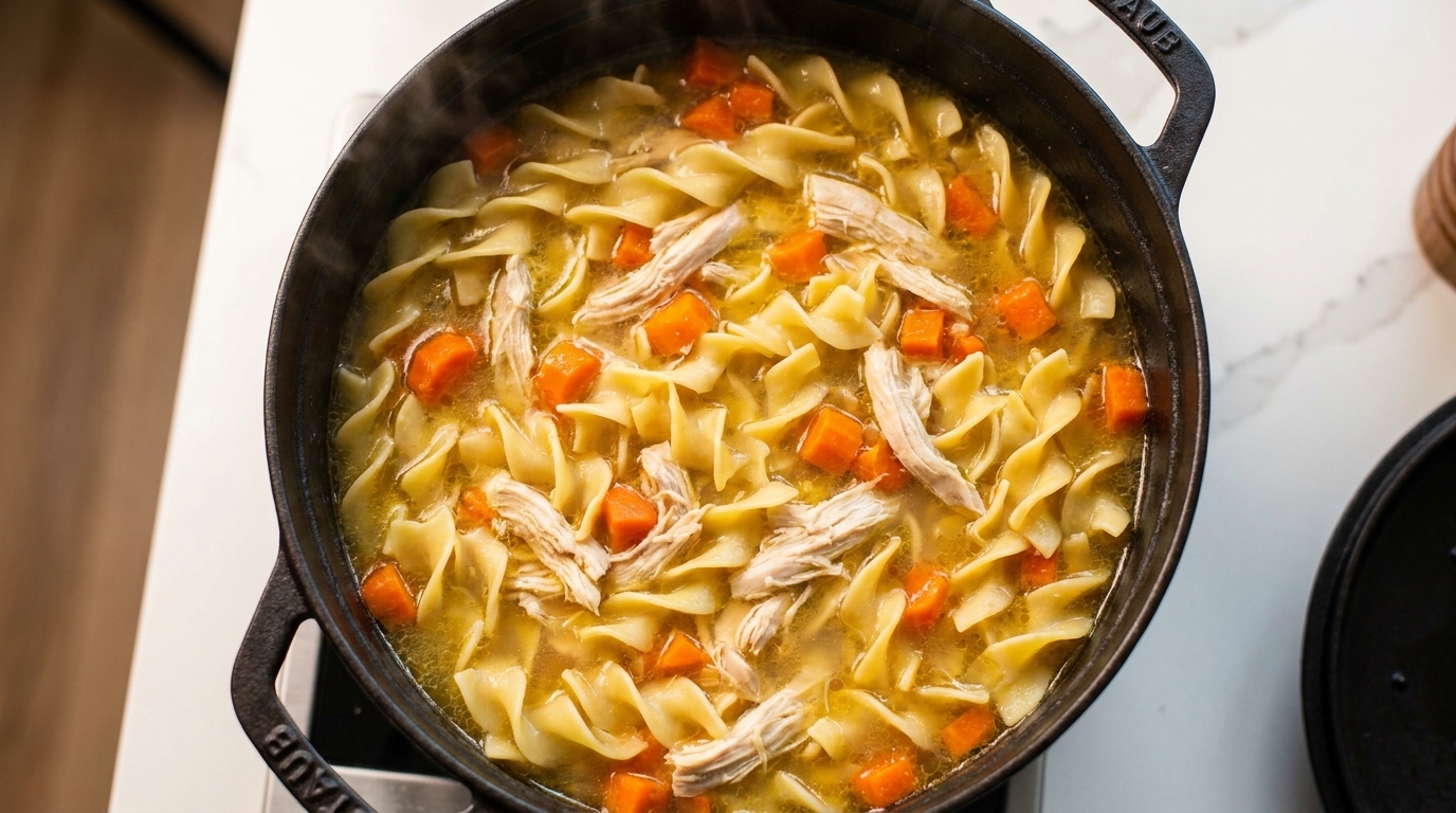Einfache hausgemachte Hühnernudelsuppe