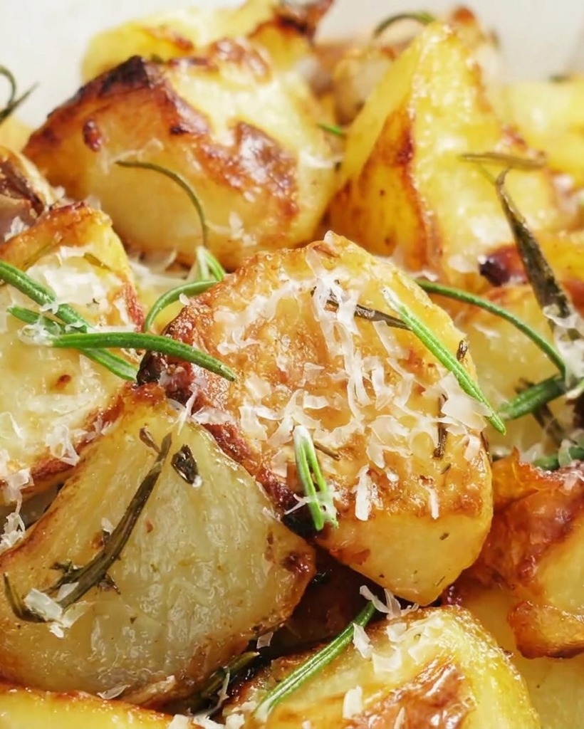 Kartoffelstücke in einer Schüssel mit kaltem Wasser.