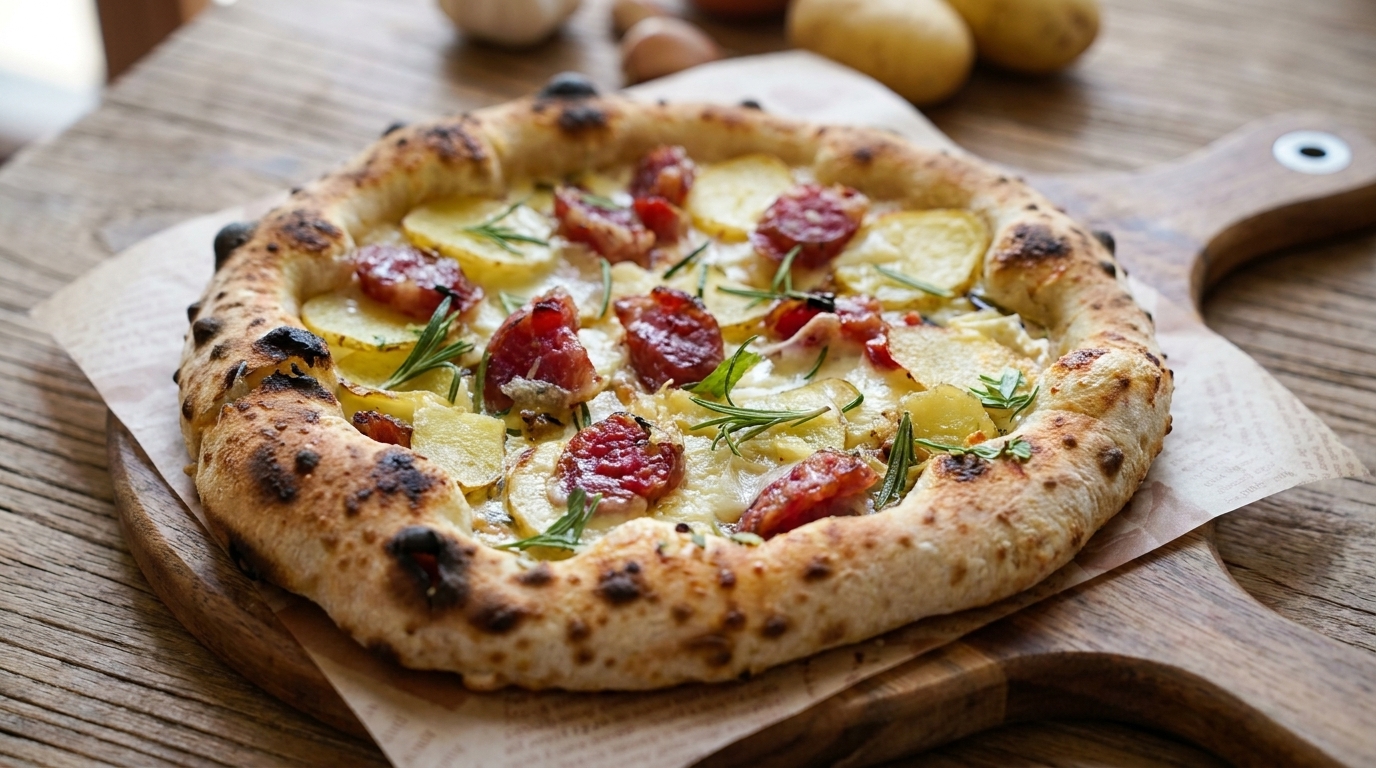Rosmarin-Kartoffel-Pizza mit chinesischer Wurst