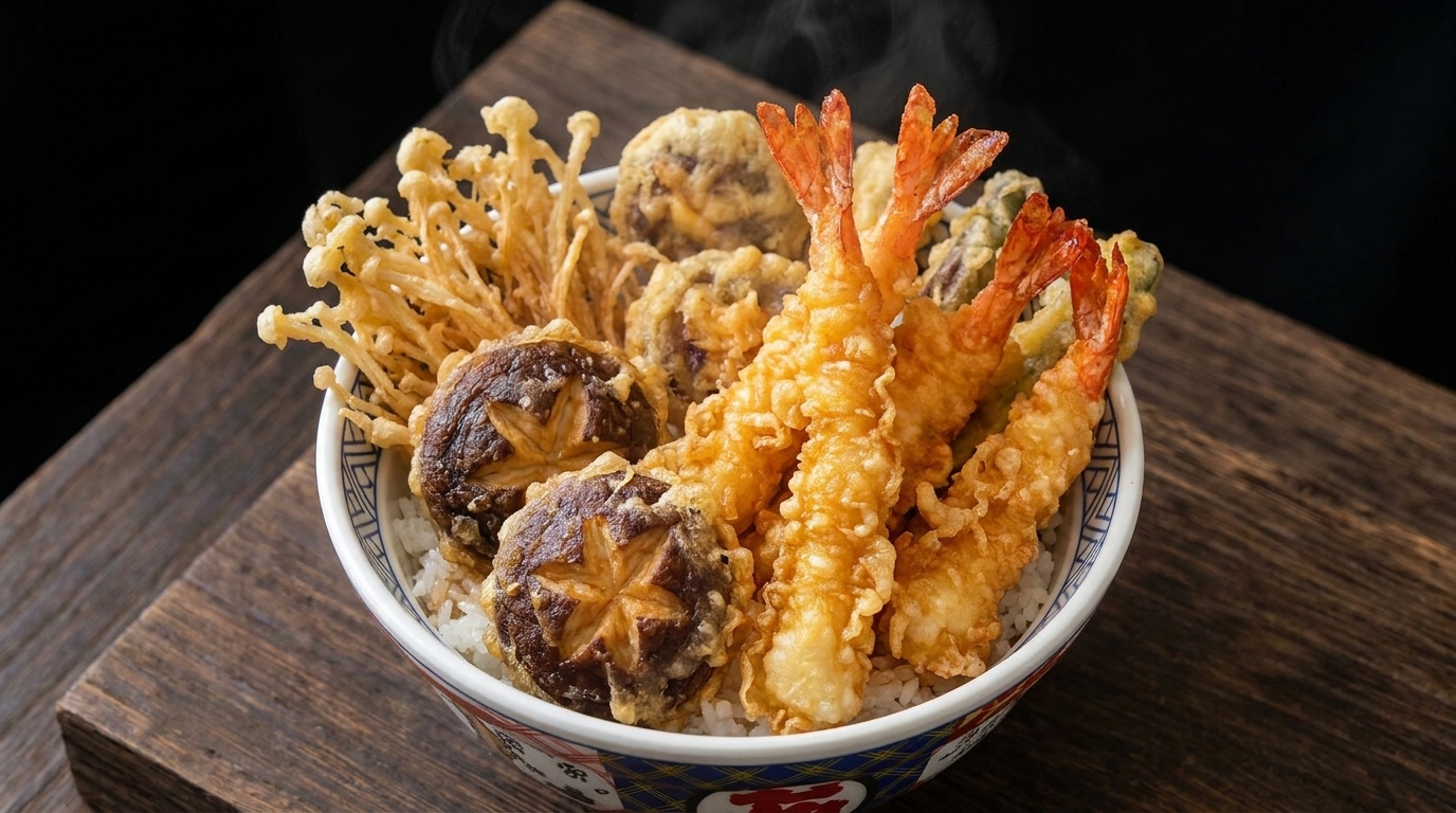 Klassische Japanische Tempura-Reisschüssel (Tendon)