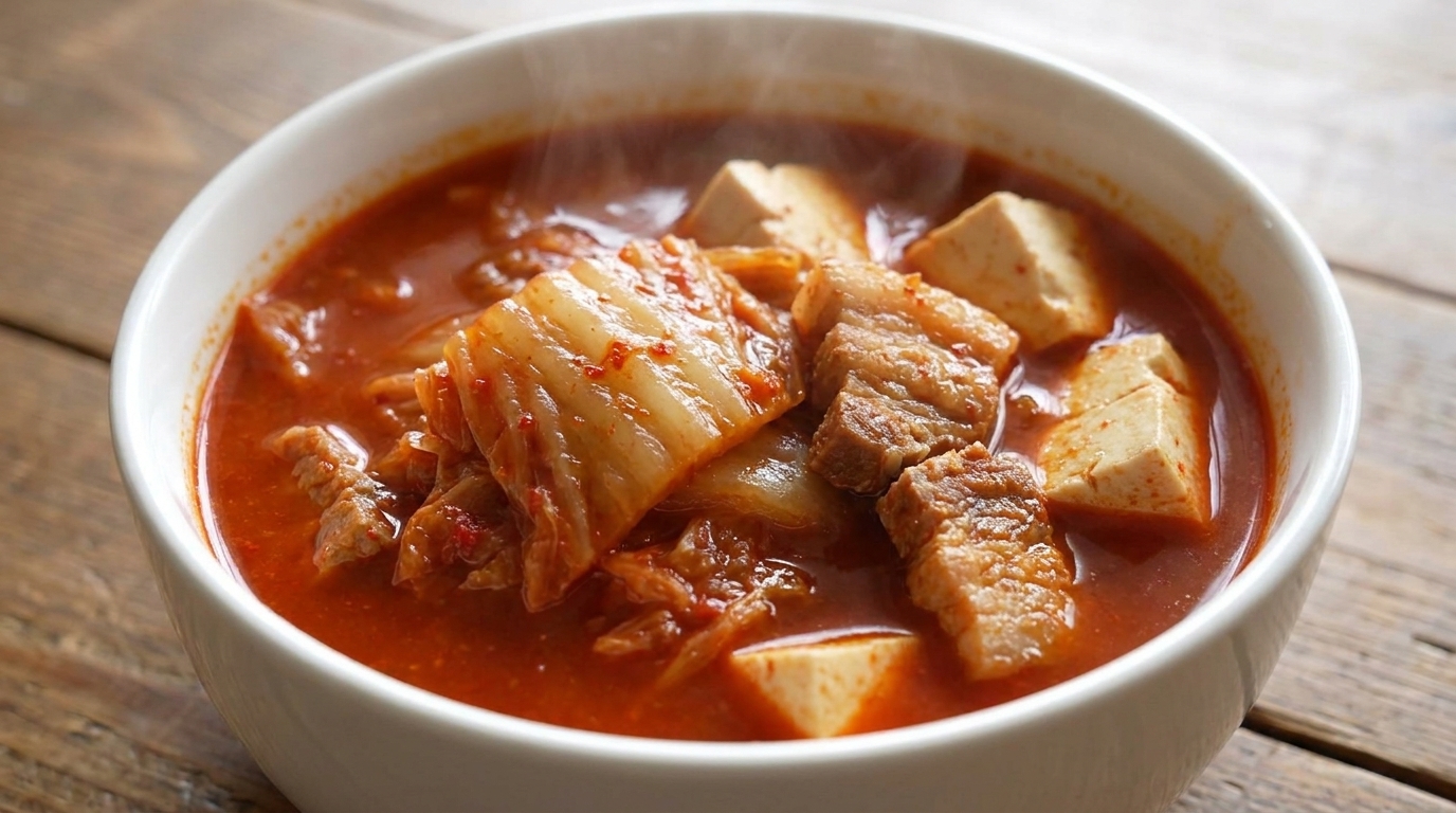 Authentische Kimchi-Suppe mit Schweinebauch (Kimchi-Jjigae)
