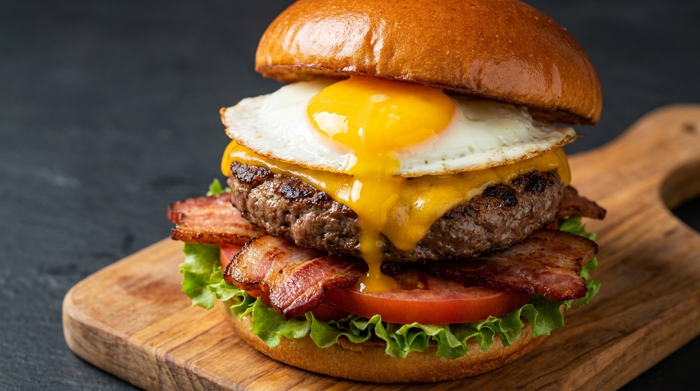 Burger mit Spiegelei, Bacon und Secret Sauce