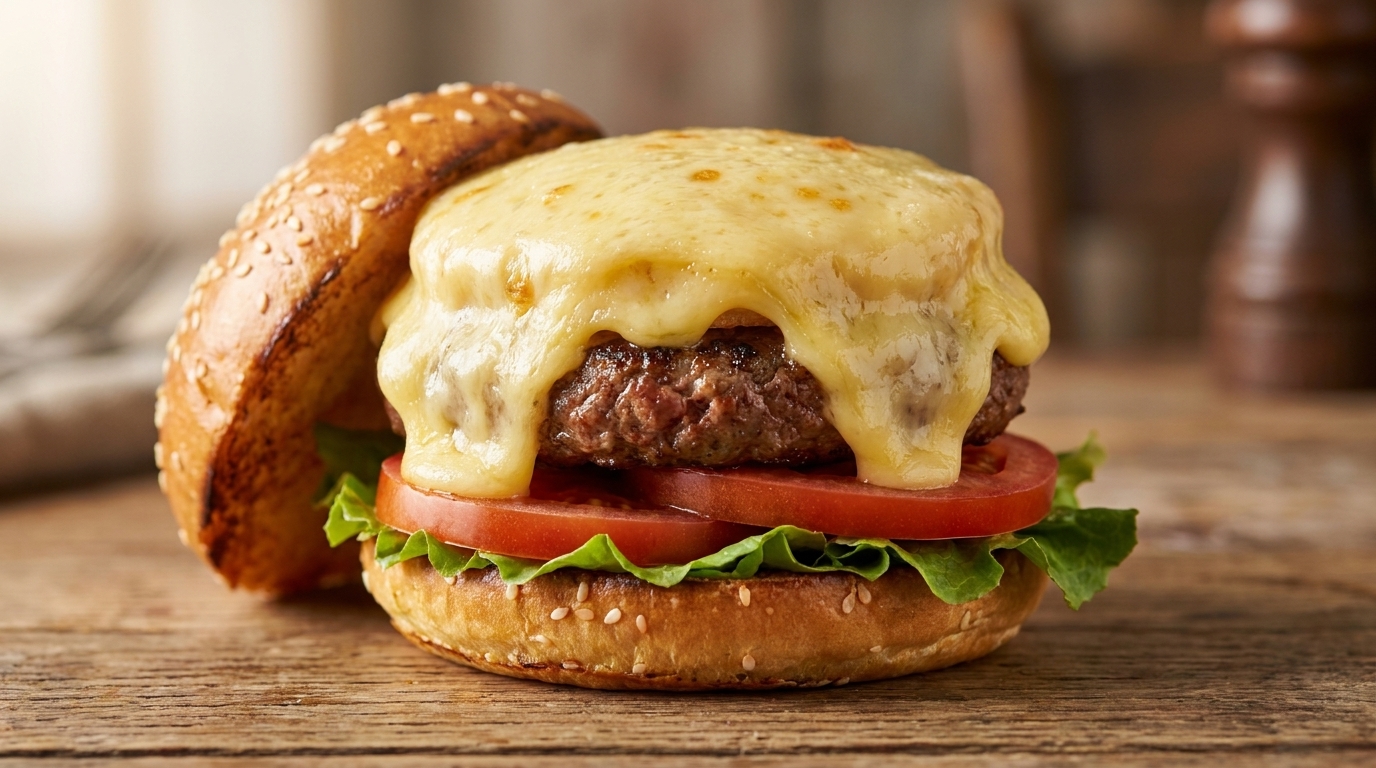 Gourmet Raclette-Burger mit frisch geschmolzenem Käse