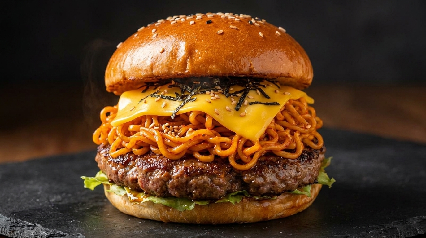 Scharfer Buldak Ramen Smash Burger