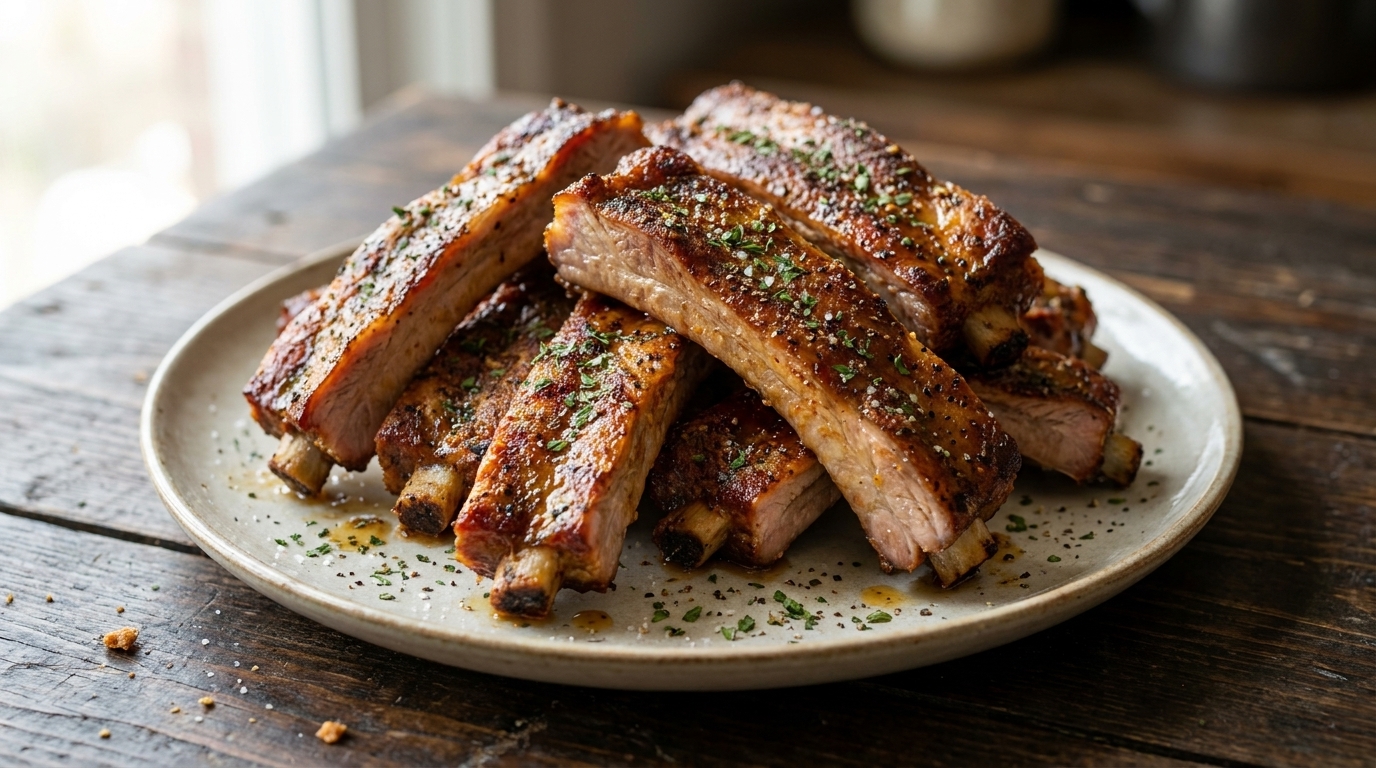 Knusprige Spareribs aus dem Ofen mit Salz und Pfeffer (Knoblauch-Rub)