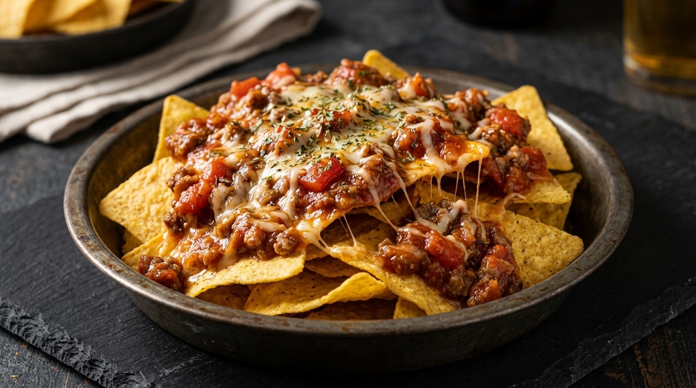 Loaded Nachos mit herzhafter mexikanischer Hackfleischsauce