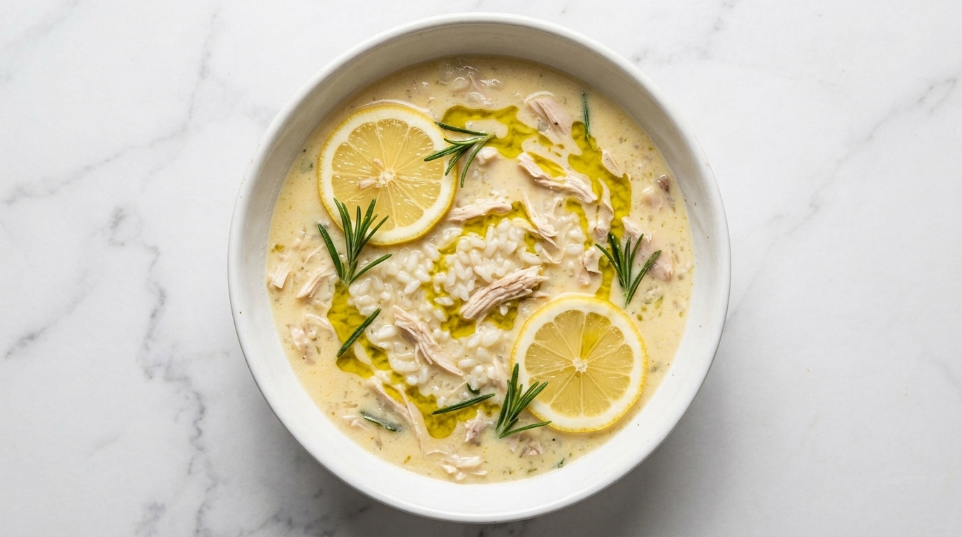Klassische griechische Avgolemono (Zitronen-Hühnersuppe)
