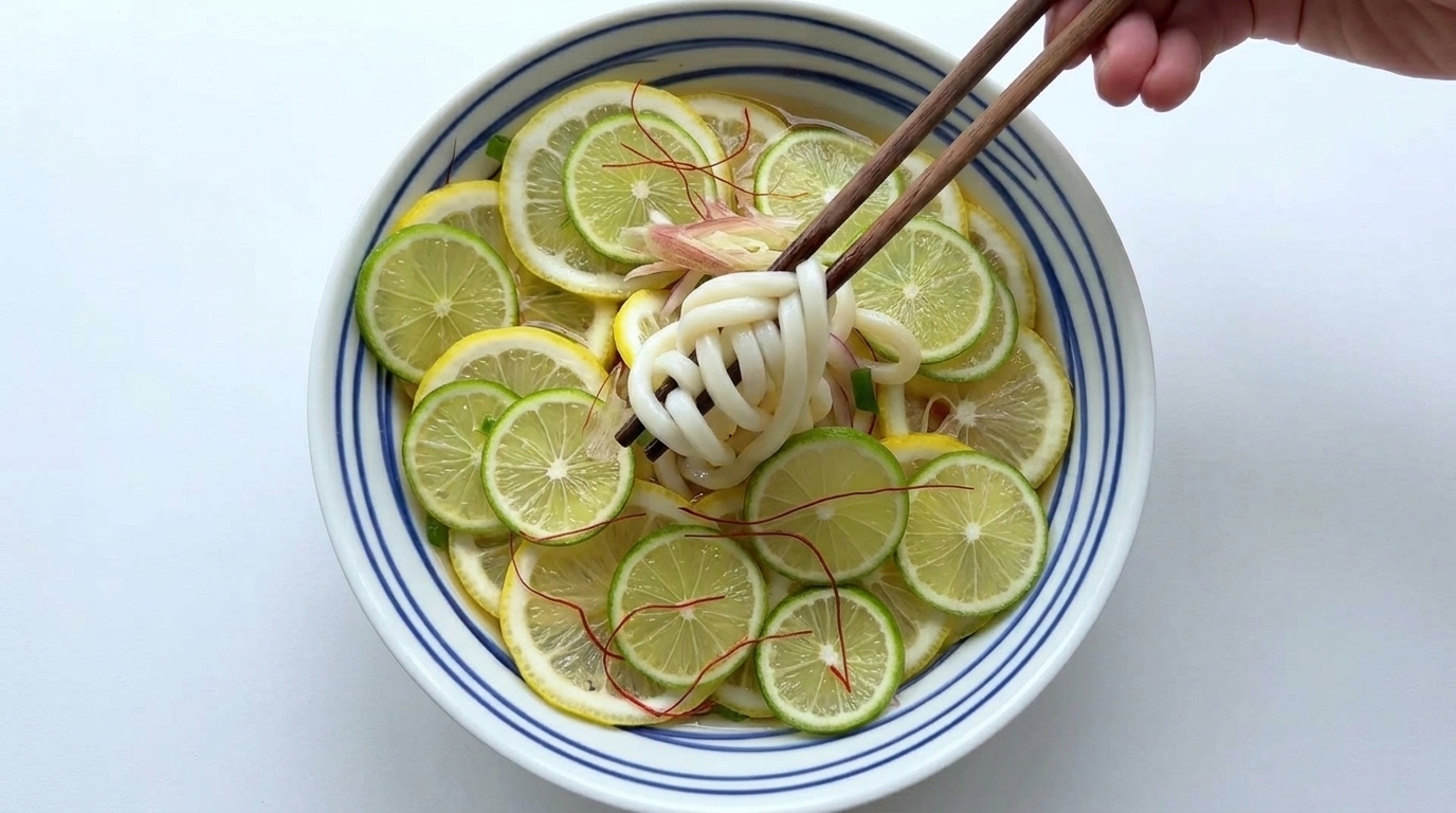 Erfrischende Zitronen-Udon-Nudeln mit Yuzu-Vinaigrette