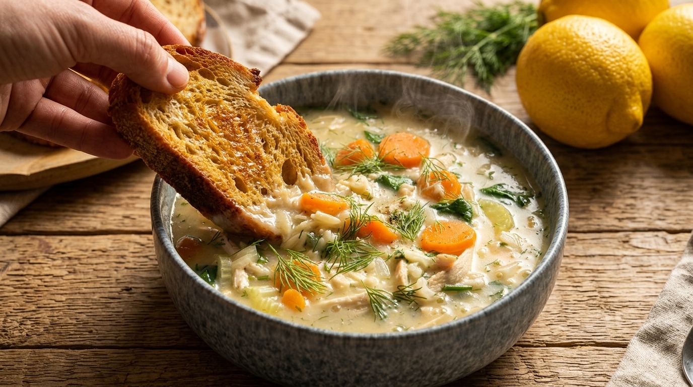 Cremige Zitronen-Hühnersuppe mit Jasminreis