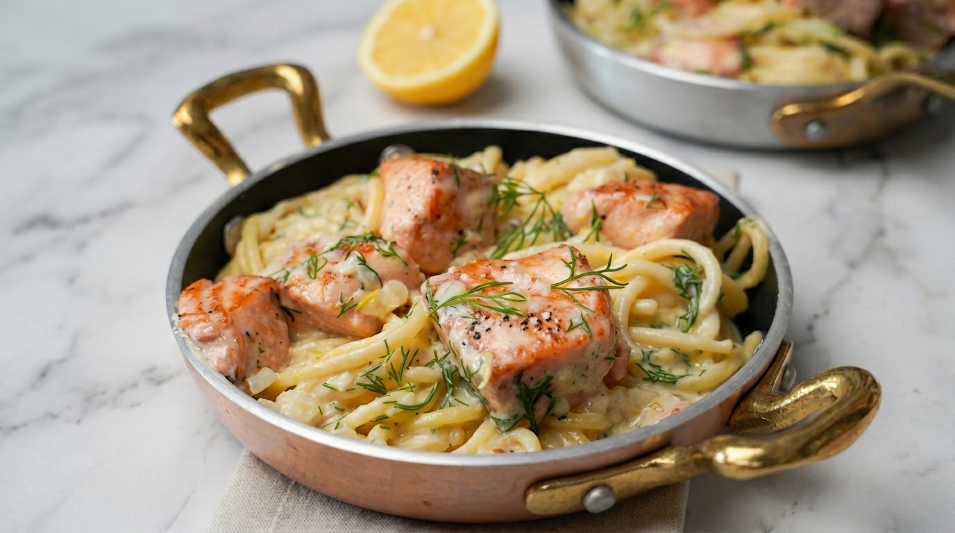 Cremige Zitronen-Lachs-Pasta mit frischem Dill