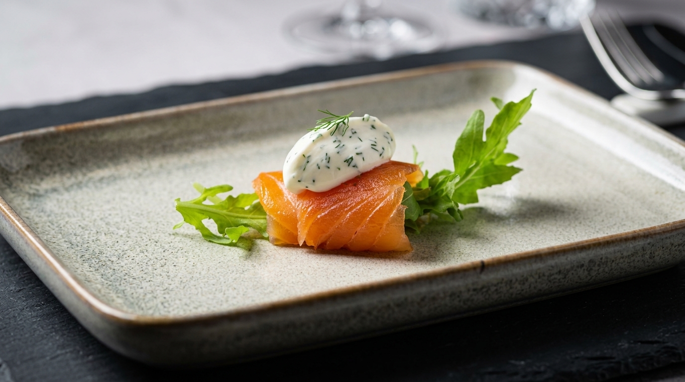 Hausgemachter kaltgeräucherter Lachs mit Kräuterschmand