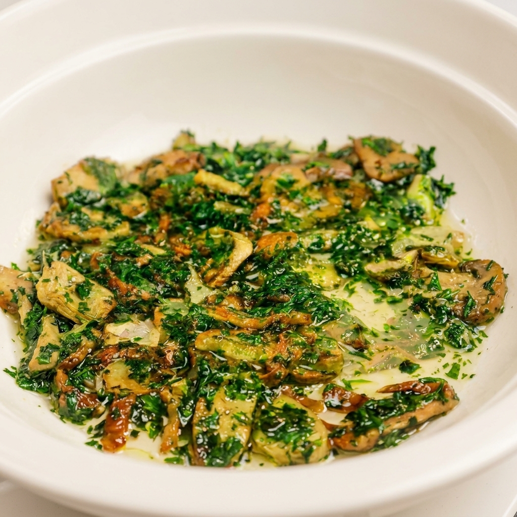Die Pfanne mit Knoblauch, Speck und Petersilie, in die eine kleine Menge trübes Nudelwasser gegossen wurde, um eine homogene Sauce zu bilden.