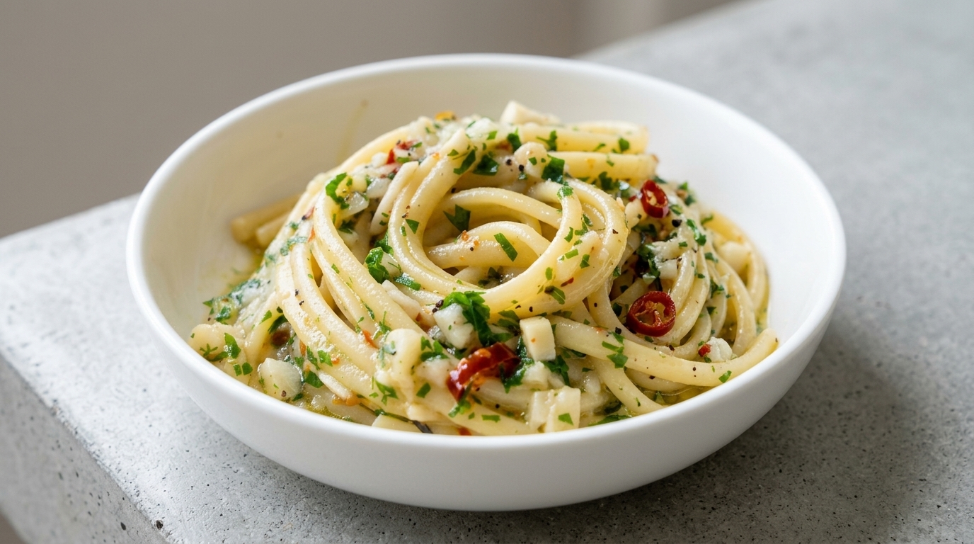 Klassische Spaghetti Aglio e Olio (Pasta mit Knoblauch und Olivenöl)