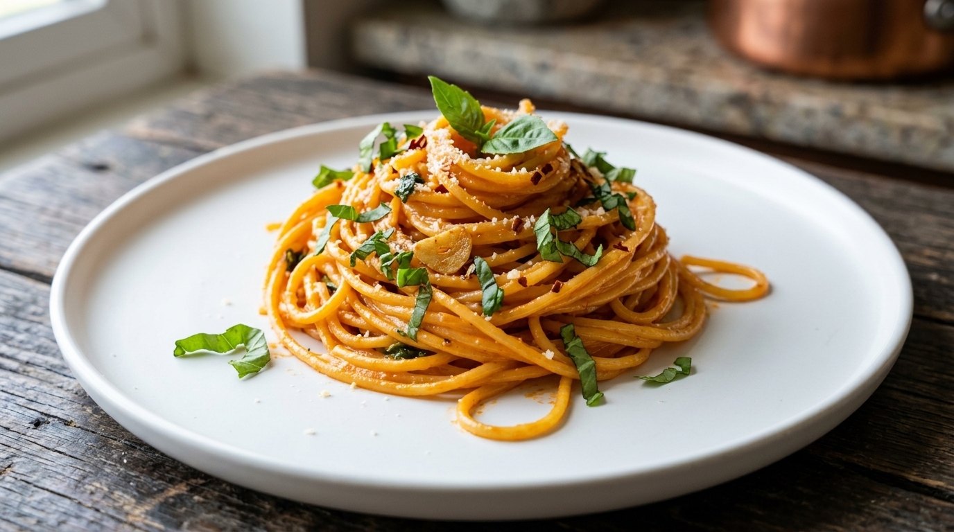 Chili-Knoblauch-Butter-Spaghetti (Chinesisch-Italienische Fusion)