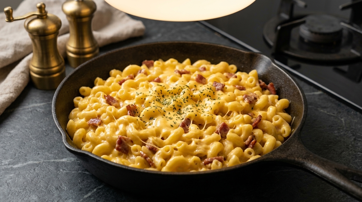 Cremige Mac and Cheese mit Rindersalami