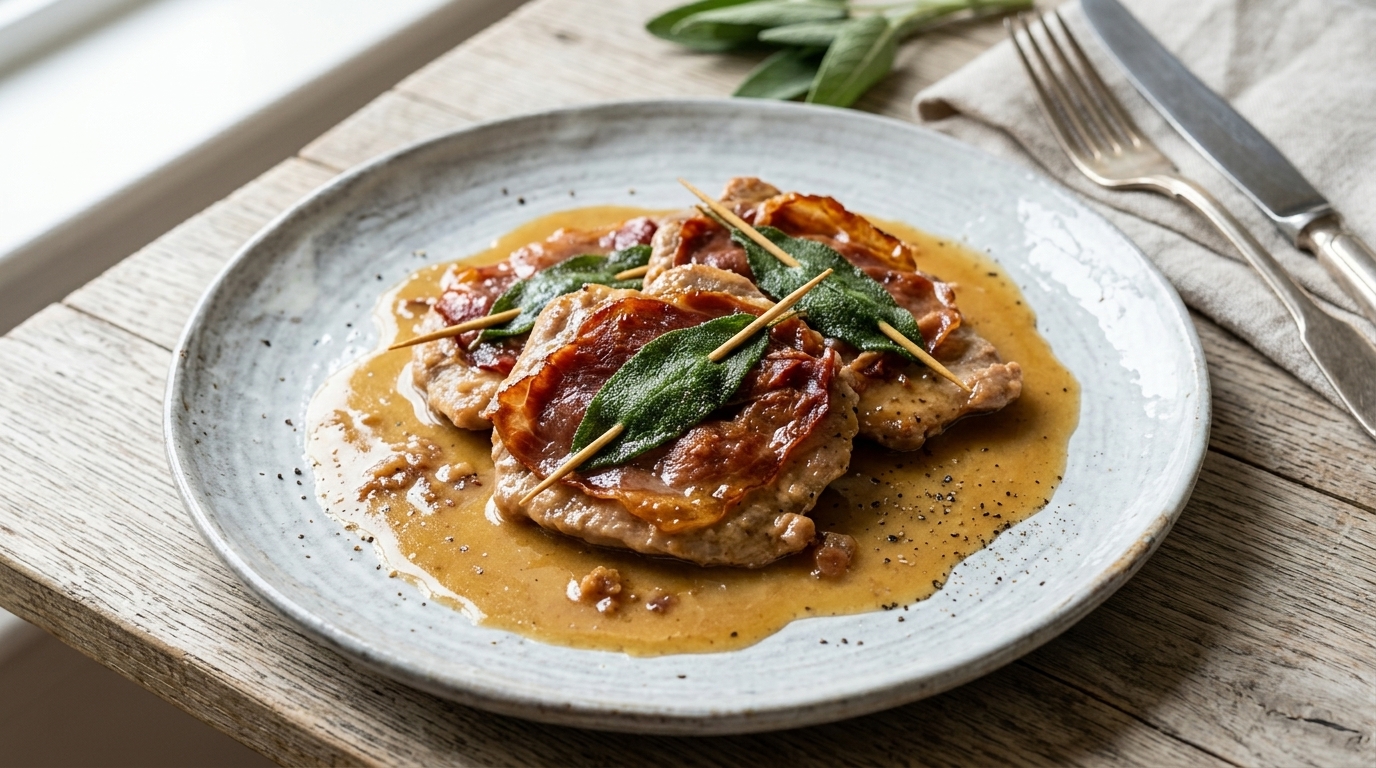 Klassisches Saltimbocca alla Romana (Kalbsschnitzel nach römischer Art)