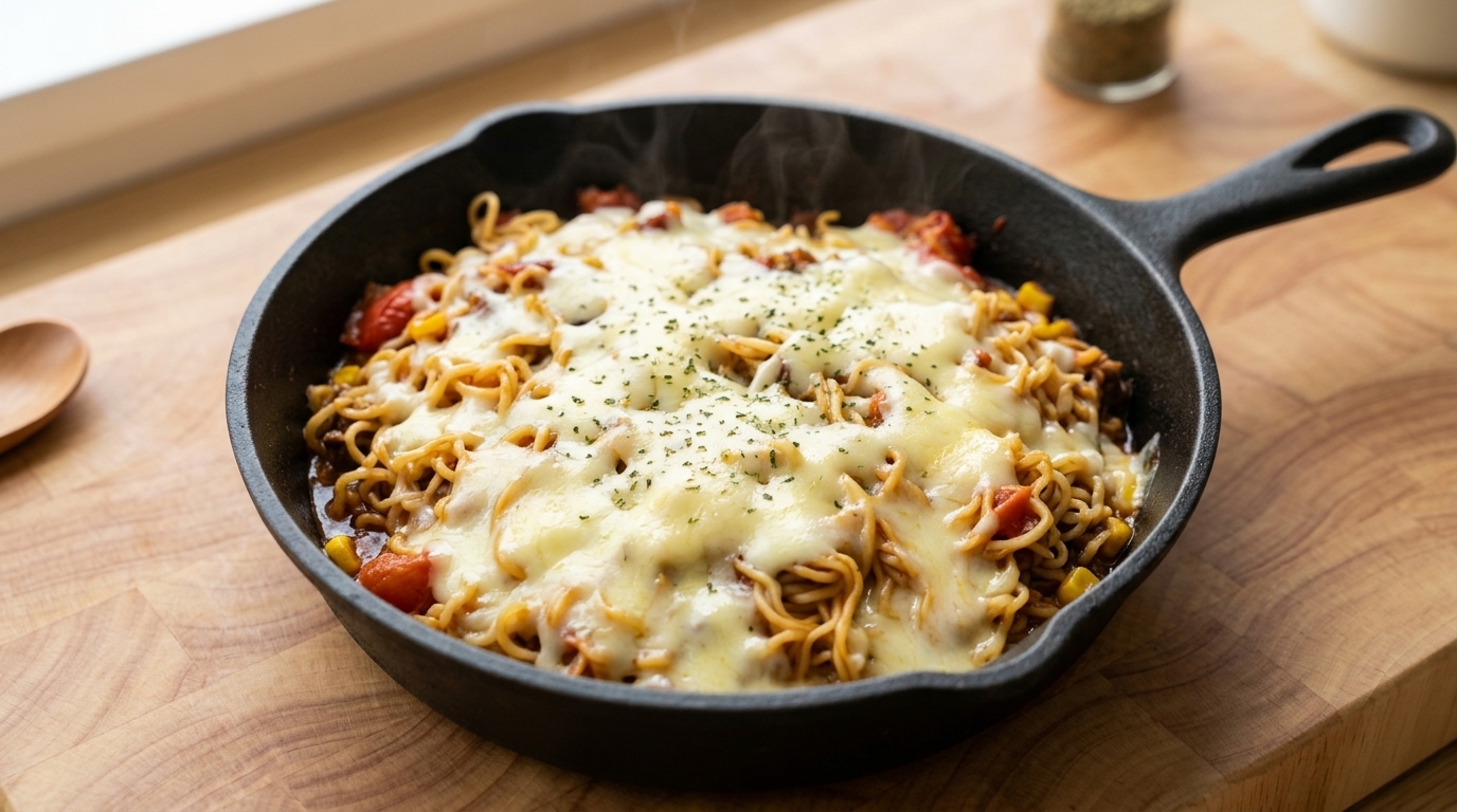 Einfache überbackene Nudeln mit Rindfleisch und Käse (Beef Cheese Stir-Fry)