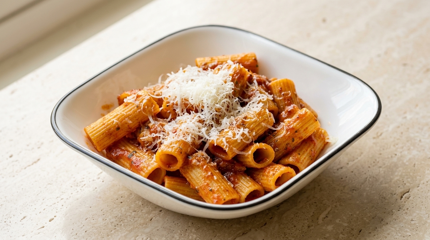 Klassische Tomaten-Käse-Rigatoni