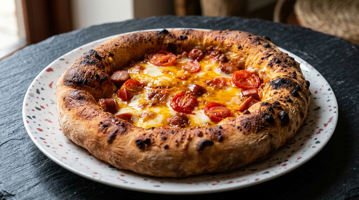 Authentische italienische Pizza aus 100% Biga mit Hackfleischsauce